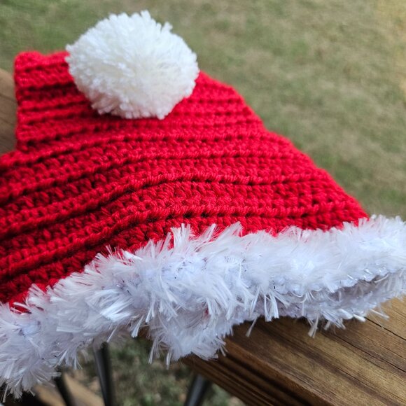 Santa Horse Hat, Bonnet. Red with White fluffy brim Average Horse Size. - Picture 2 of 4